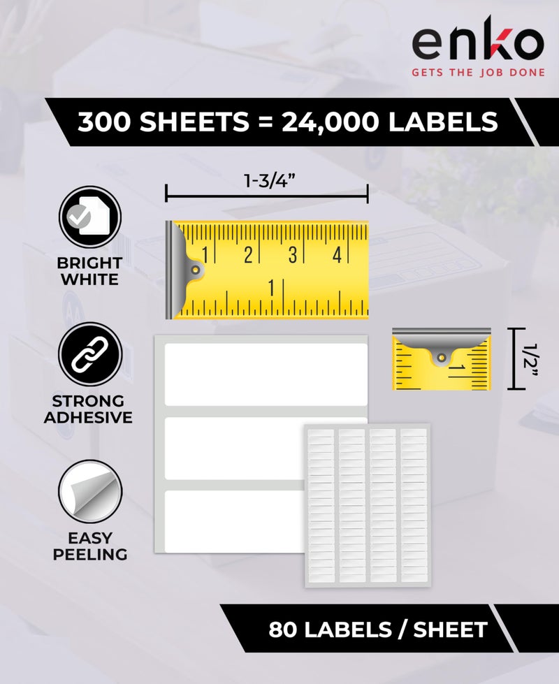 enKo Products enKo 24000 Labels, 1/2 x 1-3/4 inches - White - Address, Mailing, Shipping and Barcode Blank Labels for Laser and Inkjet Printers - Image 2